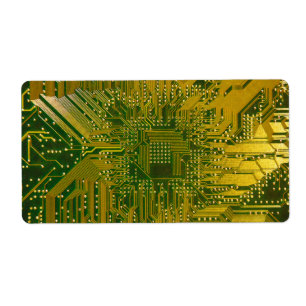 Etiqueta Verde y placa de circuito del ordenador