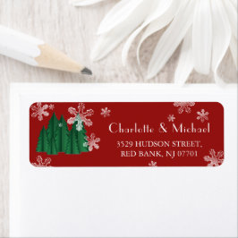 Etiqueta Verdes Árboles Crystal Snowflakes Holiday Mailing
