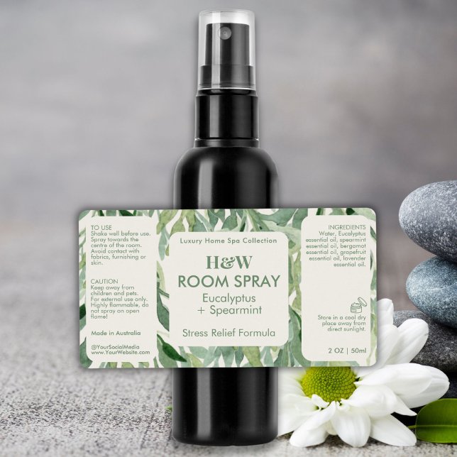 Etiqueta Verdor Eucalyptus Botella de spray Botánico (Greenery Eucalyptus Botanical Spray Bottle Product Label)