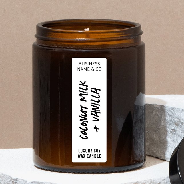 Etiqueta vertical delgada de velas blancas negras  (Minimalist rustic black and white thin vertical candle jar label)