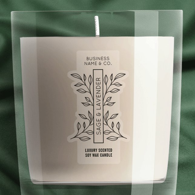 Etiqueta vertical mínima de la barra de la vara tr (Transparent thin vertical rectangle jar label with modern botanical leaf motif and simple layout)
