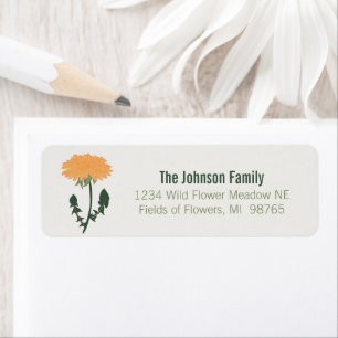 Etiqueta Vibrante Naranja verde Dandelion Flower Motif