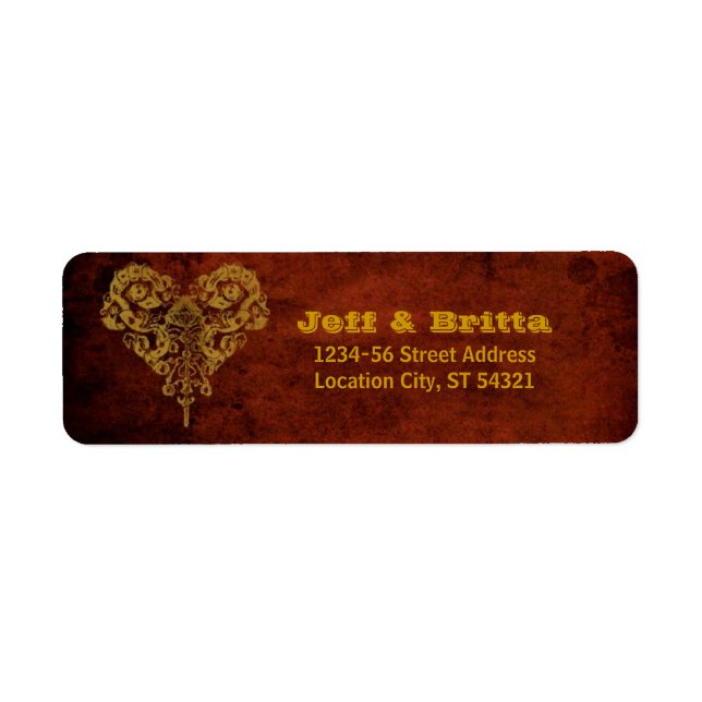 Etiqueta Victorian Steampunk Gears Heart Boda (Frente)