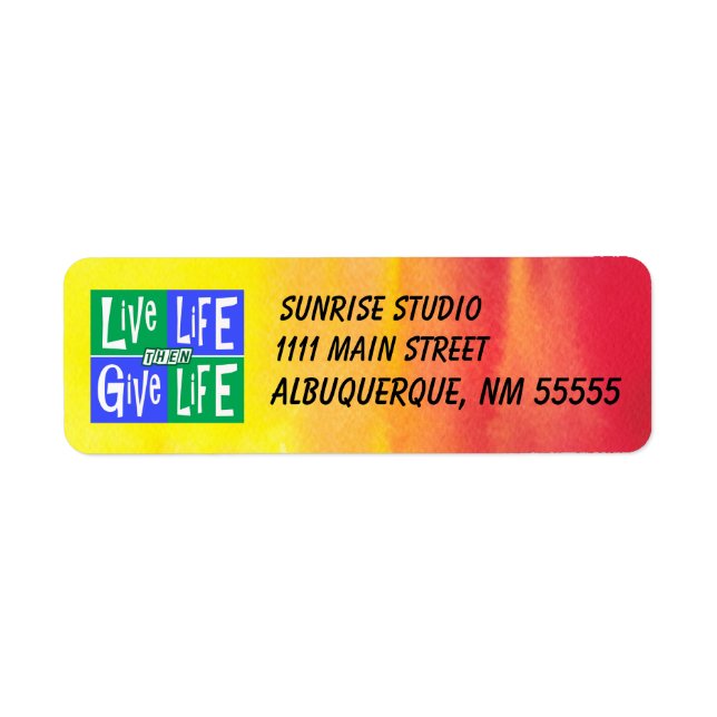 Etiqueta Vida en vivo y luego acuarela (Frente)