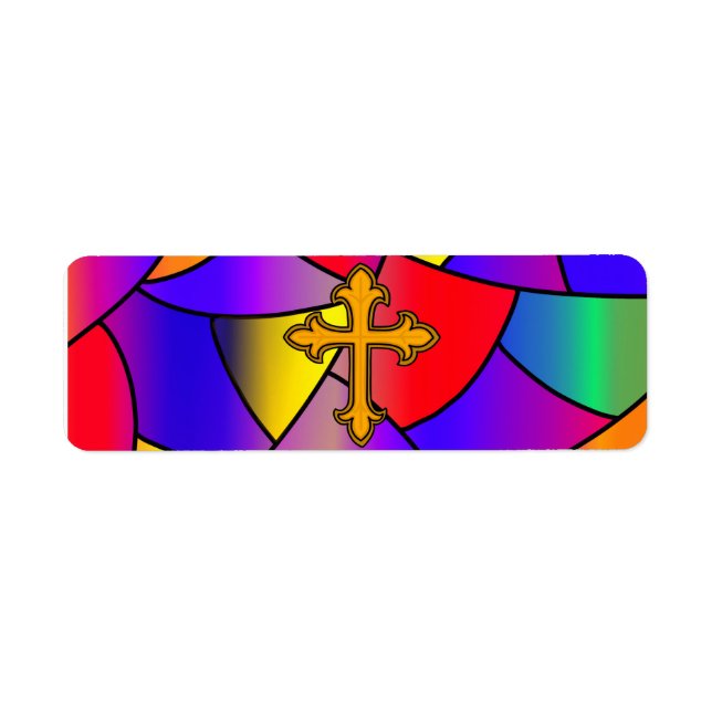 Etiqueta Vidrio de colores y cruz religiosa  (Frente)