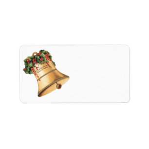 Etiqueta Viejas campanas de oro navideñas, saludos de tempo