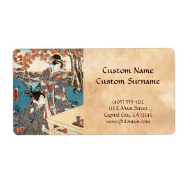 Etiqueta Viejo pergamino ukiyo-e geisha japonés de Guay