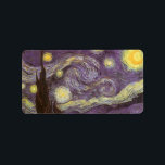 Etiqueta Vincent van Gogh - Noche Starry<br><div class="desc">Noche estrellada (1889) de Vincent van Gogh es una pintura vintage de la naturaleza del paisaje artístico de arte fino. Vista de una ciudad en un valle por la noche con nubes girando, las estrellas brillando y una hermosa luna dorada de media luna amarilla. Se pintó durante el día desde...</div>