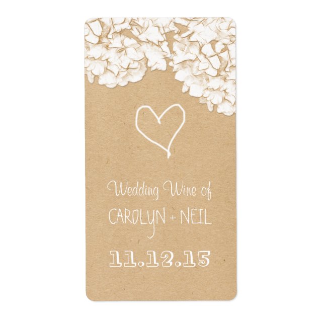 Etiqueta Vino Boda floral de Hydrangeas Rusticas (Frente)