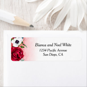 Etiqueta Vino Rojo Blanco floral Dirección de Remite