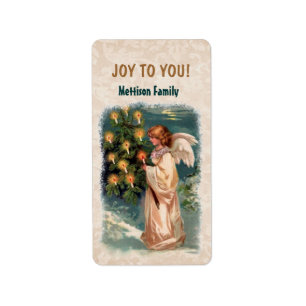 Etiqueta Vintage Angel Candles Christmas Tree