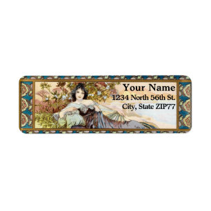 Etiqueta Vintage Art Nouveau Woman de Alphonse Mucha