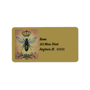 Etiqueta Vintage Bee No. 3 Queen Crown Watercolor Art