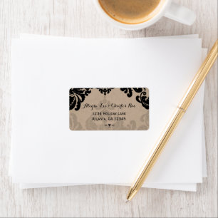 Etiqueta Vintage Black Damask Wedding Return Address