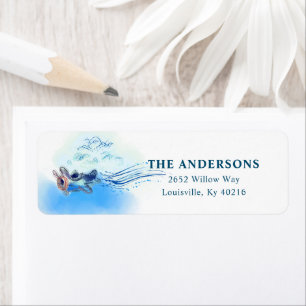 Etiqueta Vintage Blue Airplane Clouds Watercolor