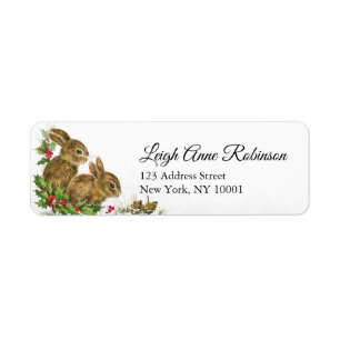 Etiqueta Vintage Bunnies Holly Navidades Dirección de Retor
