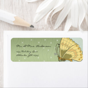 Etiqueta Vintage Butterfly Green Wood Grain Star Address