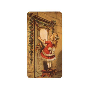 Etiqueta Vintage Chica victoriano de Navidad colgando un ja