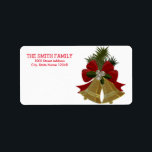 Etiqueta Vintage Christmas Bell Holiday<br><div class="desc">Este es el diseño de la etiqueta de dirección de retorno de Navidades de vacaciones. Esta característica de diseño es un tipo de letra manuscrita dorada con acentos de marco de desplazamiento sobre un fondo Purpurina de Nieve Blanca con un aspecto rústico texturado. texto de la dirección de retorno del...</div>