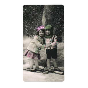 Etiqueta Vintage Christmas, Best Friends on Skis