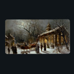 Etiqueta Vintage Christmas Eve<br><div class="desc">Vintage escena de la víspera de Navidad que muestra a una familia victoriana entrando a la iglesia en la víspera de la luna de los navidades,  nieve en el suelo y un cielo de invierno iluminado por la luna.</div>