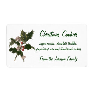 Etiqueta Vintage Christmas, Green Holly Planta con Berries