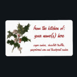 Etiqueta Vintage Christmas, Green Holly Planta con Berries<br><div class="desc">Ilustracion de época Victorian Era Feliz Navidad diseño con una rama floral con hojas huecas,  bayas rojas y flores rosas. ¡Felices fiestas y saludos de temporada!</div>