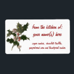 Etiqueta Vintage Christmas, Green Holly Planta con Berries<br><div class="desc">Ilustracion de época Victorian Era Feliz Navidad diseño con una rama floral con hojas huecas,  bayas rojas y flores rosas. ¡Felices fiestas y saludos de temporada!</div>