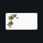 Etiqueta Vintage Christmas, Holly Plant with Red Berries<br><div class="desc">Navidades de ilustracion de época de vacaciones en el diseño de la vegetación con una rama de árbol floral tradicional con hojas huecas y bayas rojas. Plantas botánicas de la era victoriana. ¡Saludos de temporada,  Felices Fiestas y Feliz Navidad!</div>