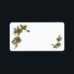 Etiqueta Vintage Christmas, Holly Plant with Red Berries<br><div class="desc">Navidades de ilustracion de época de vacaciones en el diseño de la vegetación con una rama de árbol floral tradicional con hojas huecas y bayas rojas. Plantas botánicas de la era victoriana. ¡Saludos de temporada,  Felices Fiestas y Feliz Navidad!</div>