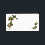Etiqueta Vintage Christmas, Holly Plant with Red Berries<br><div class="desc">Navidades de ilustracion de época de vacaciones en el diseño de la vegetación con una rama de árbol floral tradicional con hojas huecas y bayas rojas. Plantas botánicas de la era victoriana. ¡Saludos de temporada,  Felices Fiestas y Feliz Navidad!</div>