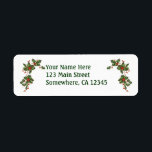 Etiqueta Vintage Christmas, Holly Plant with Red Berries<br><div class="desc">Navidades de ilustracion de época de vacaciones en el diseño de la vegetación con una rama de árbol floral tradicional con hojas huecas y bayas rojas. Plantas botánicas de la era victoriana. ¡Saludos de temporada,  Felices Fiestas y Feliz Navidad!</div>