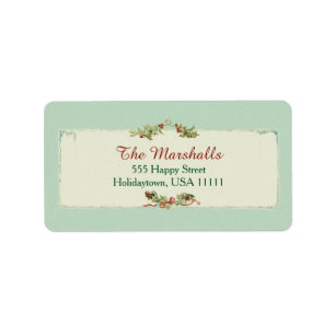 Etiqueta Vintage Christmas Holly y Ribbon