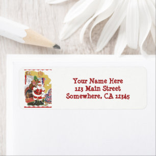 Etiqueta Vintage Christmas, Jolly Santa Claus con presentes