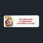 Etiqueta Vintage Christmas, Jolly Santa Claus con presentes<br><div class="desc">Fácil de personalizar devolver etiquetas de dirección, sólo tiene que añadir su información! Diseño de vacaciones de Navidades de ilustracion de época del clásico libro de cuentos para niños "Fue la noche antes que los Navidades". Este diseño presenta un alegre Santa Claus en una sala de estar de la casa...</div>