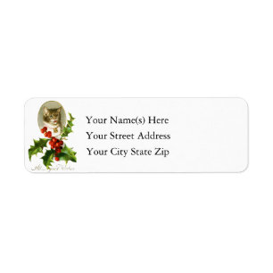 Etiqueta Vintage Christmas Kitten Y Holly