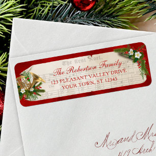 Etiqueta Vintage Christmas Music French Horn Return Address