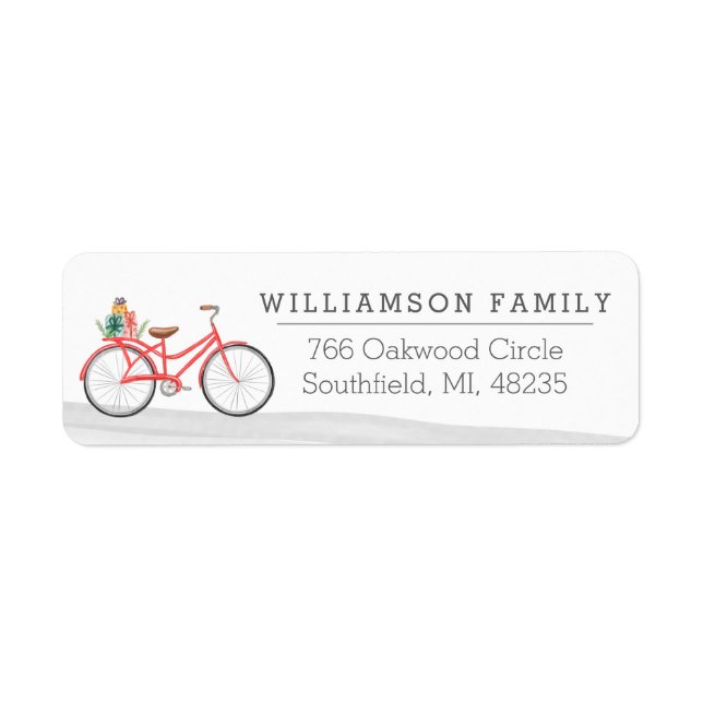 Etiqueta Vintage Christmas Red Bicycle Present Delivery (Frente)