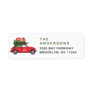 Etiqueta Vintage Christmas Red Car Return Address