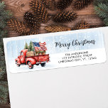 Etiqueta Vintage Christmas Red Truck US Flag Return Address<br><div class="desc">Vintage Red Truck Navidades Cards celebra las vacaciones con encanto patriótico. Difunde alegría y alegría festiva esta temporada navideña con nuestras tarjetas de Navidades de camiones rojos. Capturando perfectamente el espíritu de un bello y rústico paisaje invernal, estas tarjetas cuentan con un encantador camión rojo adornado con un árbol de...</div>