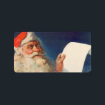 Etiqueta Vintage Christmas, Santa Claus Naughty Nice List<br><div class="desc">Ilustracion de la Vintage. Imagen de feriado navideño con un alegre Santa Claus usando a su gorra rojo y revisando su traviesa o buena lista en la Noche de los Navidades.</div>