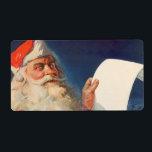 Etiqueta Vintage Christmas, Santa Claus Naughty Nice List<br><div class="desc">Ilustracion de la Vintage. Imagen de feriado navideño con un alegre Santa Claus usando a su gorra rojo y revisando su traviesa o buena lista en la Noche de los Navidades.</div>