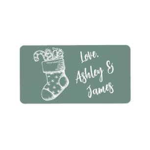 Etiqueta Vintage Christmas Script Dusty Green Gift Label