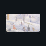 Etiqueta Vintage Christmas, Sledding, Central Park Glackens<br><div class="desc">Sledding, Central Park (1912) de William Glackens. Glackens era un pintor realista muy influenciado por el impresionismo. Este bonito cuadro impresionista de arte es un diseño vintage de las vacaciones navideñas del ilustracion Feliz, en el que los niños juegan y se divierten en las manchas en la nieve en invierno....</div>