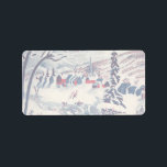 Etiqueta Vintage Christmas, Snowscape con Winter Village<br><div class="desc">Ilustracion Vintage Victorian Era Feliz Navidad navideña diseño de temporada de invierno con un pueblo nevado. Un río helado recorre el bosque,  los árboles están cubiertos de nieve y el hielo y las montañas están a lo lejos. ¡Felices fiestas y saludos de temporada!</div>