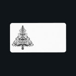 Etiqueta Vintage Christmas Tree Decorative Victorian Scroll<br><div class="desc">Ilustracion de la Vintage. Imagen de feriado navideño con un bello,  elegante,  blanco y negro árbol de Navidad decorado con detalles de desplazamiento. Un diseño sencillo pero sofisticado. ¡Saludos de temporada y Felices Fiestas!</div>