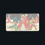Etiqueta Vintage Christmas, una familia cantando música vil<br><div class="desc">Ilustracion Vintage Victorian Feliz Navidad diseño con un fondo familiar en una fría noche de invierno con un bonito pueblo en el fondo. Esta pintoresca aldea tiene casas con humo subiendo por las chimeneas, nieve en el suelo y hay estrellas en el cielo. Casi puedes escuchar la música de Noche...</div>
