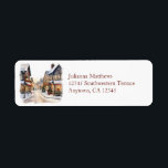 Etiqueta Vintage Christmas Village Street<br><div class="desc">Escena de una vintage calle de vacaciones en acuarela. Transforme su correo de vacaciones en una obra de arte festiva con nuestras etiquetas de la acuarela de Vintage Christmas Village.</div>