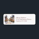 Etiqueta Vintage Christmas Village Street<br><div class="desc">Escena de una vintage calle de vacaciones en acuarela. Transforme su correo de vacaciones en una obra de arte festiva con nuestras etiquetas de la acuarela de Vintage Christmas Village.</div>