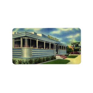 Etiqueta Vintage Classic 50 Retro Restaurant Pelican Diner